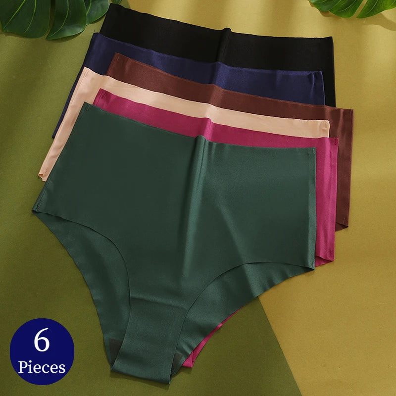 6 PCS - Lingerie Sem Costura Cintura Alta de Seda Gelada