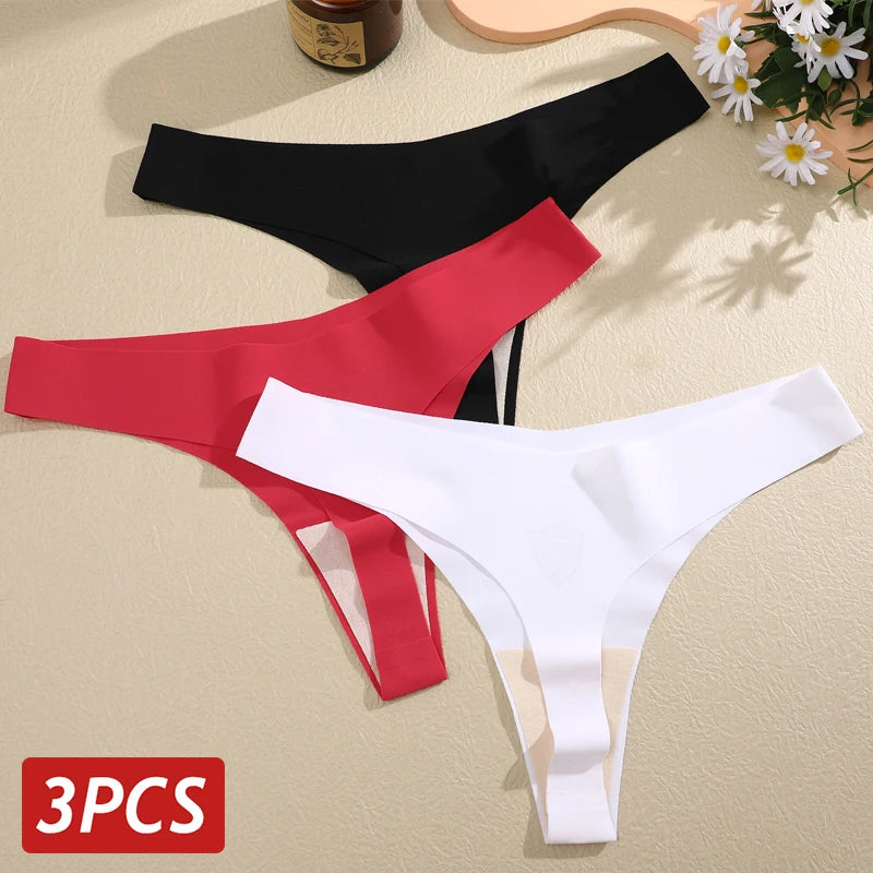 3 Pcs - Lingerie Sem Costura Cintura V fio Dental de Seda Gelada