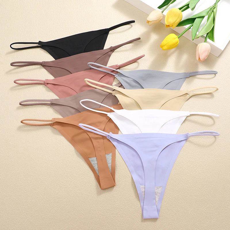 6Pcs -  Lingerie Sem Costura Tanga Fio Dental de Seda Gelada